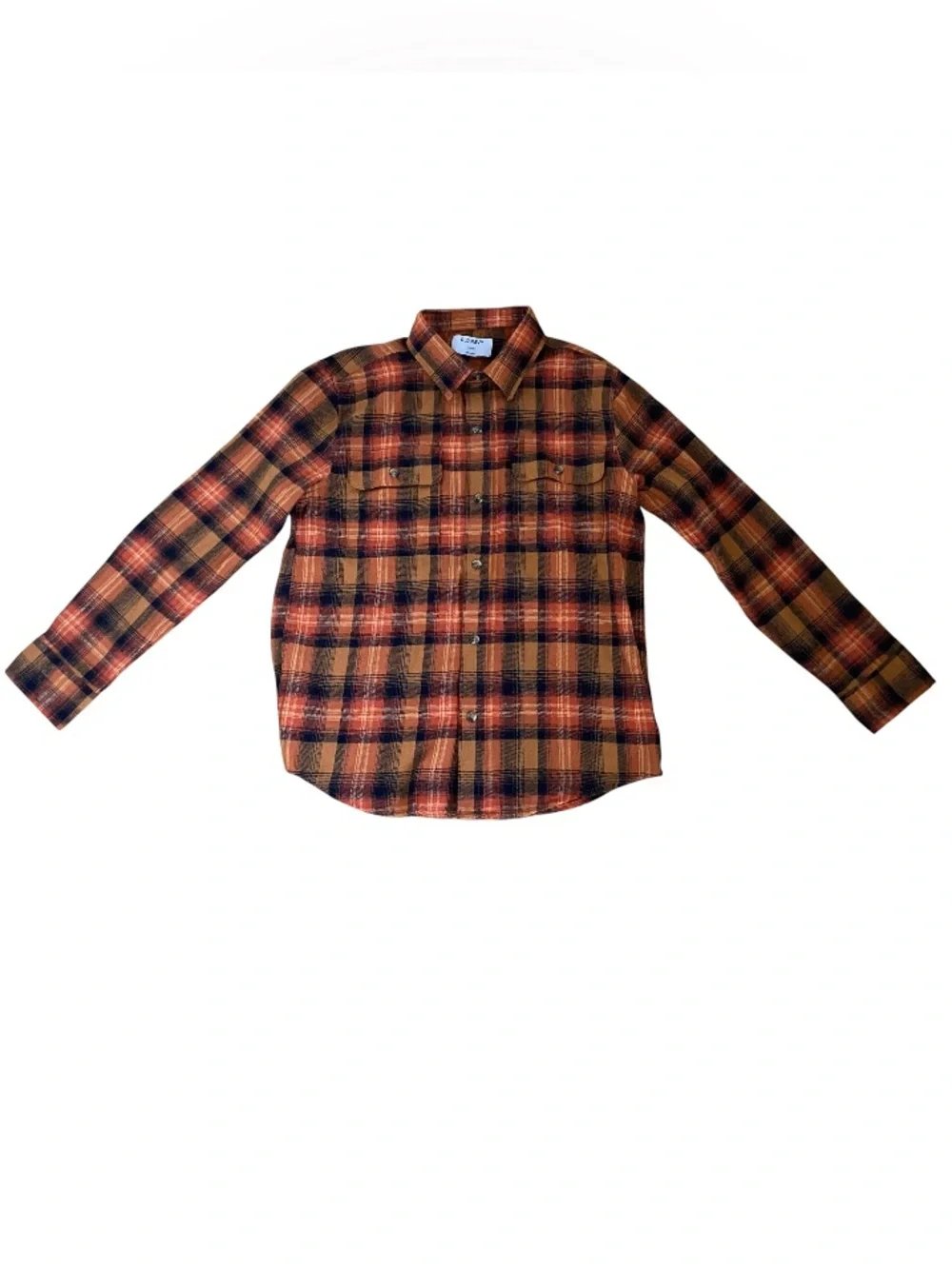 OLD NAVY Orange Black Plaid Button-Down Flannel Boys Shirt Size XL 14/16